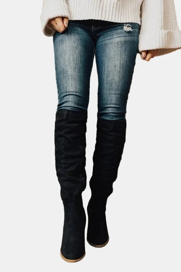 Women's Ruched Block Heel Knee-High Boots