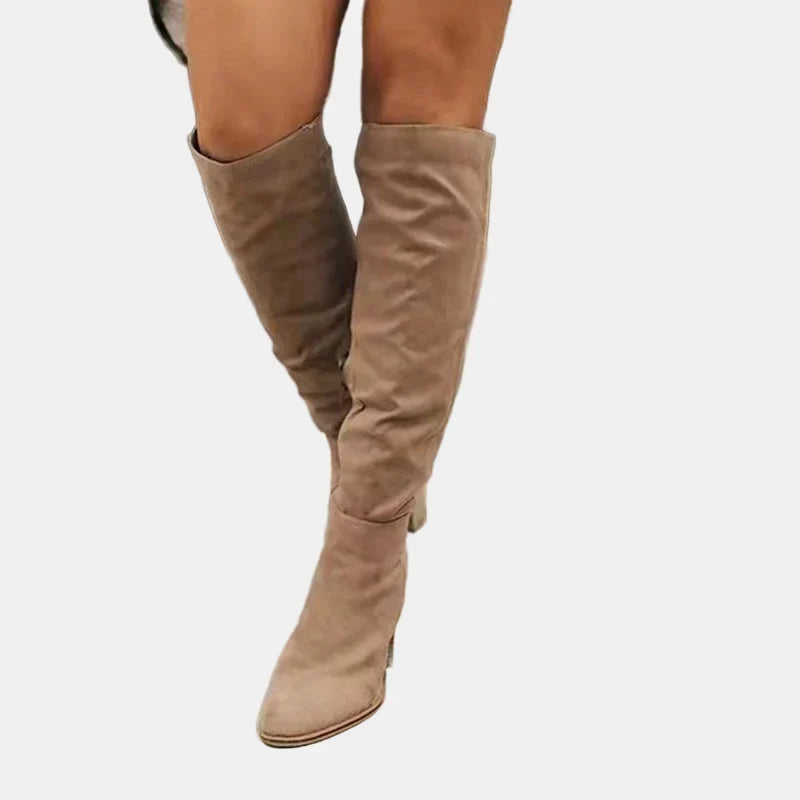 Women's Ruched Block Heel Knee-High Boots