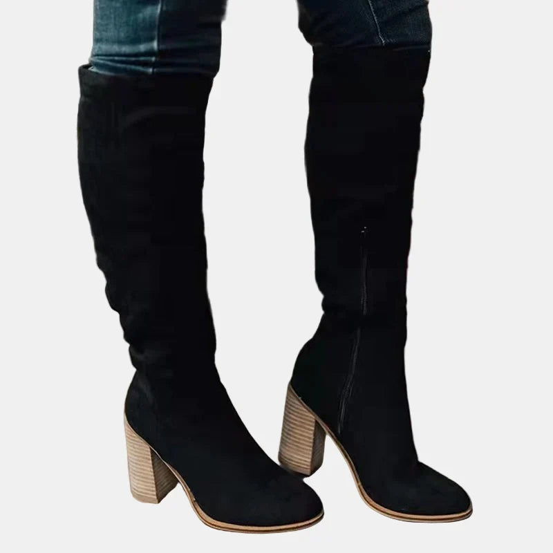 Women's Ruched Block Heel Knee-High Boots