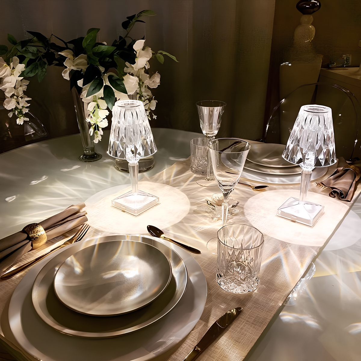 Elegant Crystal Accent Lamp - Dimmable Rechargeable Lighting