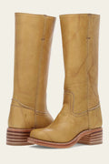 Women's Mid Calf Boots with Block Heel and Stitch Detail - Leather