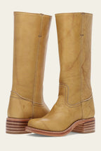 Women's Mid Calf Boots with Block Heel and Stitch Detail - Leather
