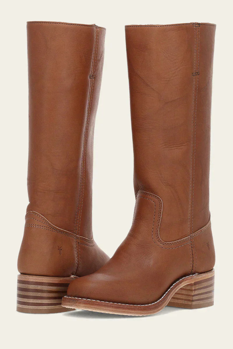 Women's Mid Calf Boots with Block Heel and Stitch Detail - Leather