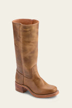 Women's Mid Calf Boots with Block Heel and Stitch Detail - Leather