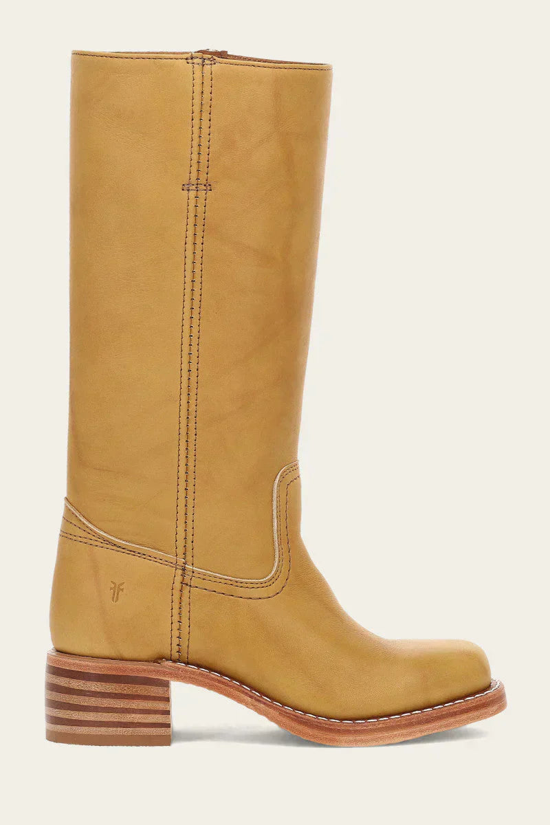 Women's Mid Calf Boots with Block Heel and Stitch Detail - Leather