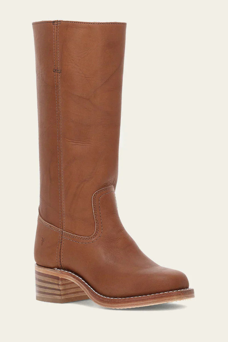 Women's Mid Calf Boots with Block Heel and Stitch Detail - Leather