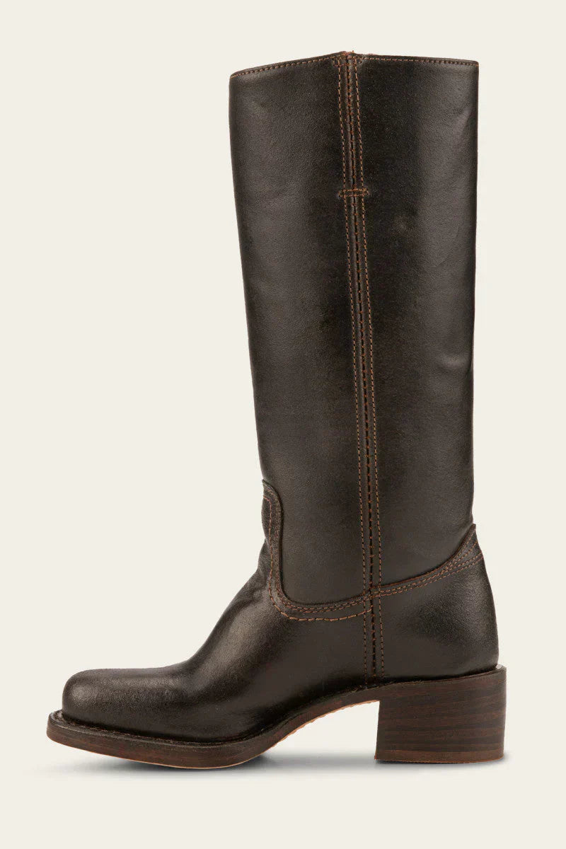 Women's Mid Calf Boots with Block Heel and Stitch Detail - Leather