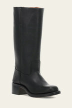 Women's Mid Calf Boots with Block Heel and Stitch Detail - Leather