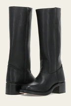 Women's Mid Calf Boots with Block Heel and Stitch Detail - Leather