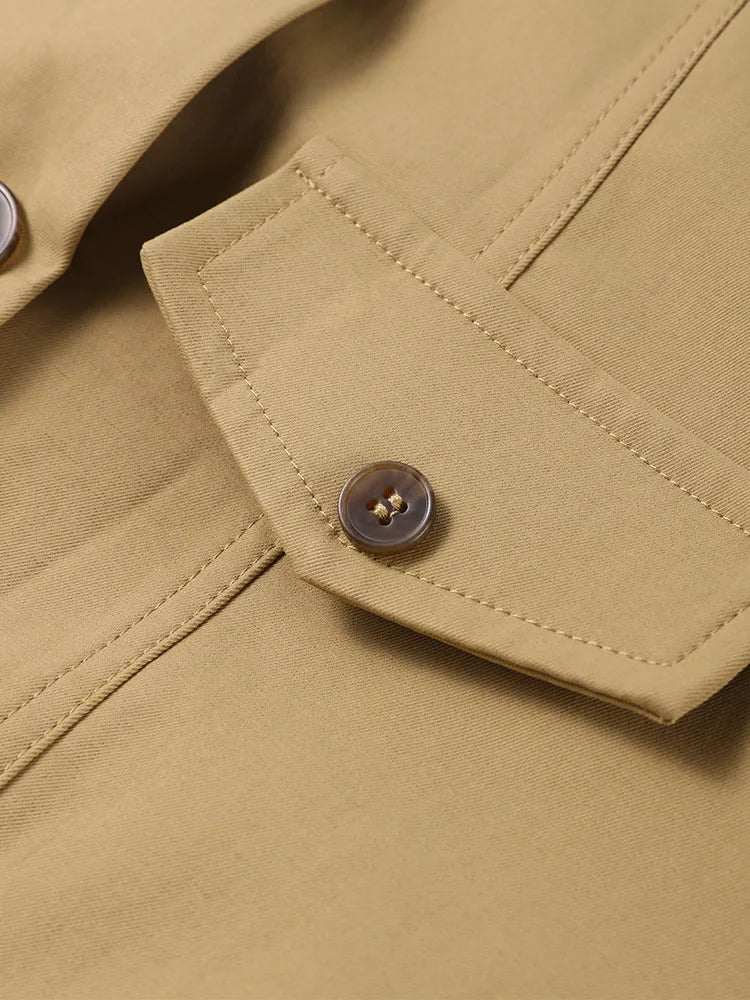 Women's Utility Jacket with High Collar and Button Closure