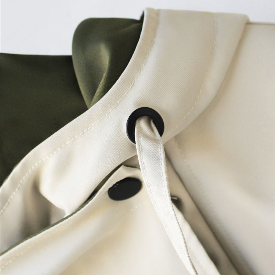 Women's Trench Coat with Hood and Drawstring Waist