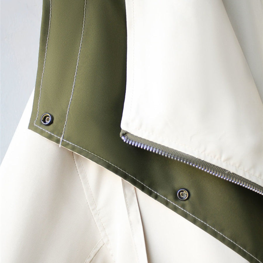 Women's Trench Coat with Hood and Drawstring Waist