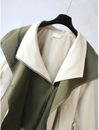 Women's Trench Coat with Hood and Drawstring Waist