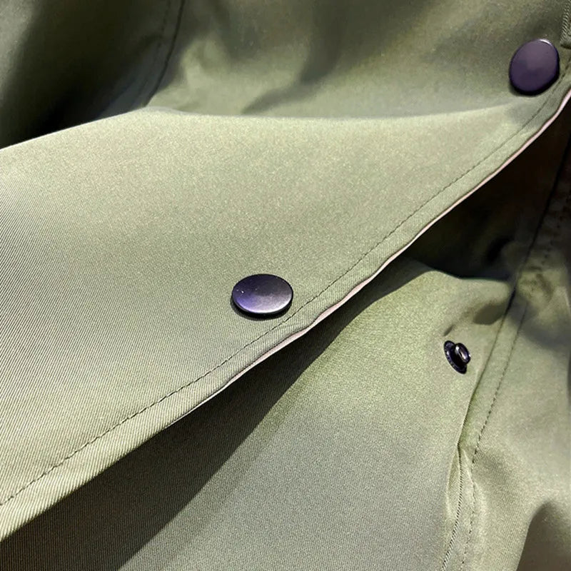 Women's Trench Coat with Hood and Drawstring Waist