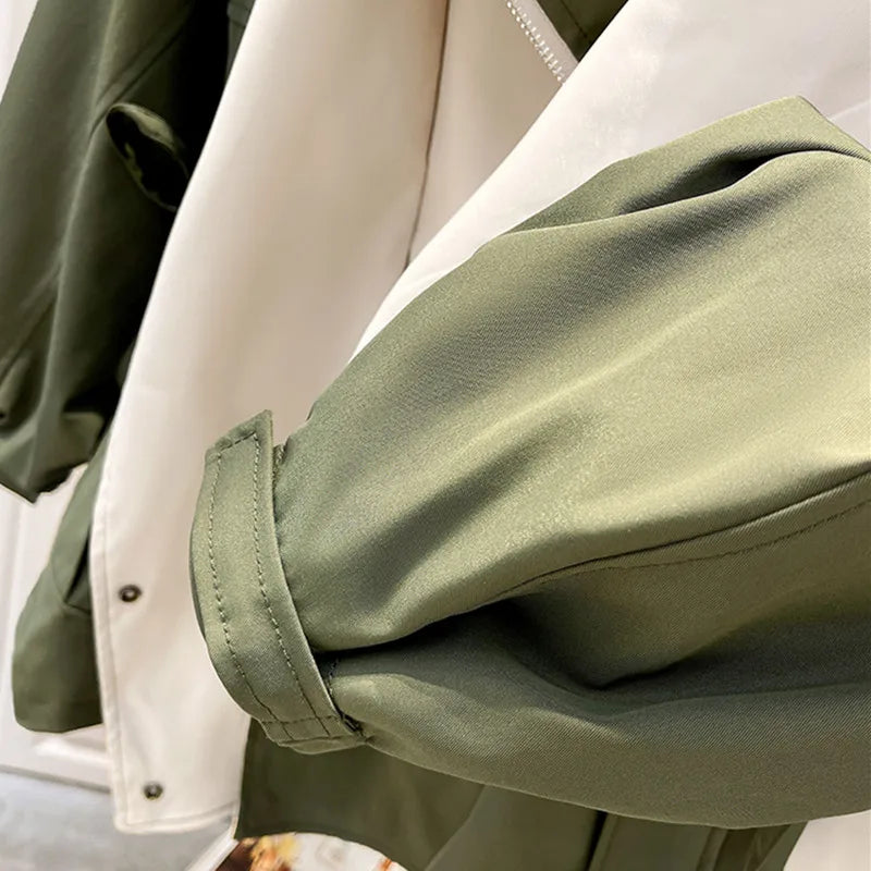 Women's Trench Coat with Hood and Drawstring Waist
