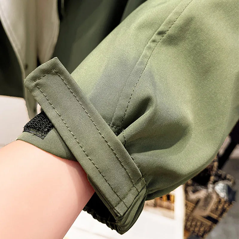Women's Trench Coat with Hood and Drawstring Waist