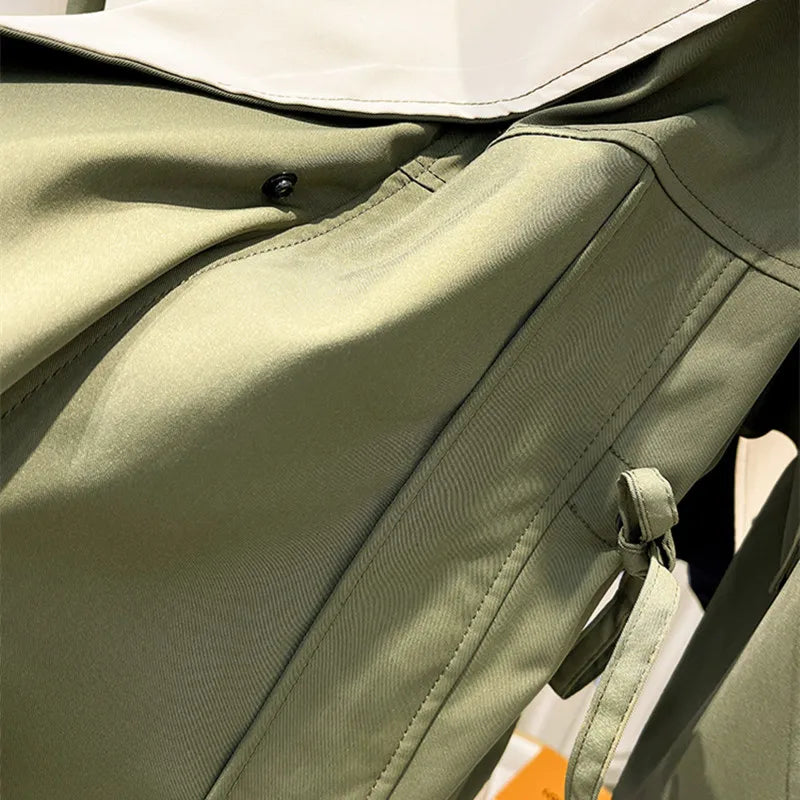 Women's Trench Coat with Hood and Drawstring Waist