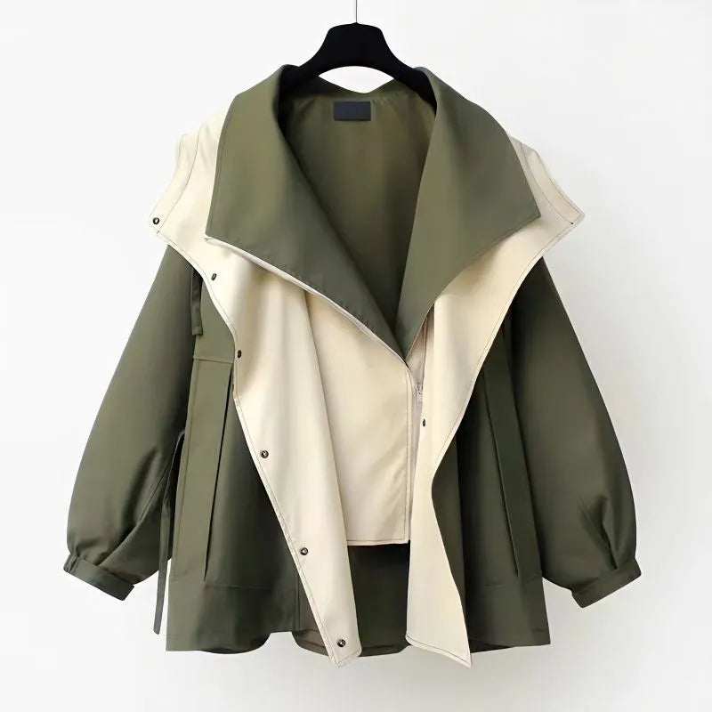 Women's Trench Coat with Hood and Drawstring Waist