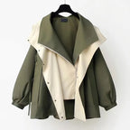 Women's Trench Coat with Hood and Drawstring Waist