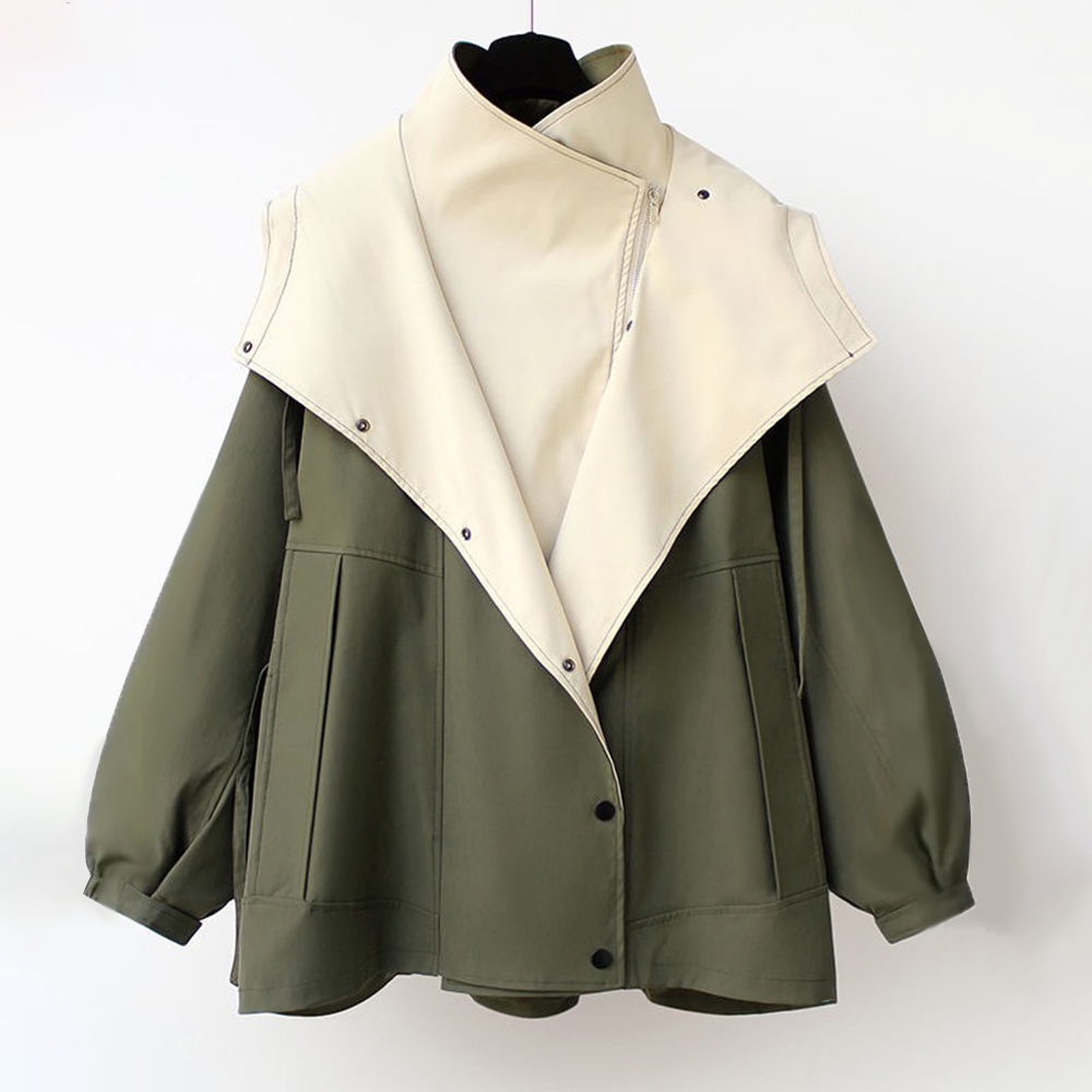 Women's Trench Coat with Hood and Drawstring Waist