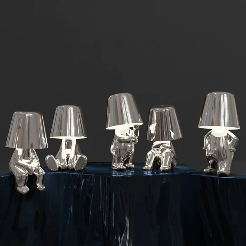Cordless Figure Table Lamp - Rechargeable USB LED Thinker Design - Gold / Grumpy