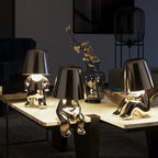 Cordless Figure Table Lamp - Rechargeable USB LED Thinker Design - Silver / Waiting