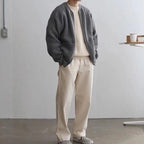 Dennis | Men's Ribbed Zip-Up Bomber Cardigan – Stylish Knit Jacket with Stand Collar