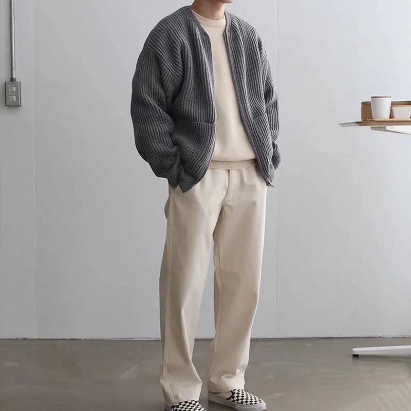 Dennis | Men's Ribbed Zip-Up Bomber Cardigan – Stylish Knit Jacket with Stand Collar