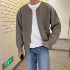 Dennis | Men's Ribbed Zip-Up Bomber Cardigan – Stylish Knit Jacket with Stand Collar
