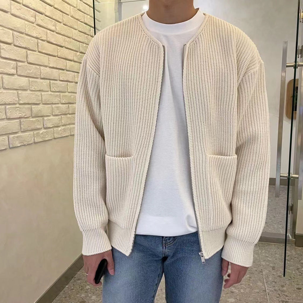 Dennis | Men's Ribbed Zip-Up Bomber Cardigan – Stylish Knit Jacket with Stand Collar
