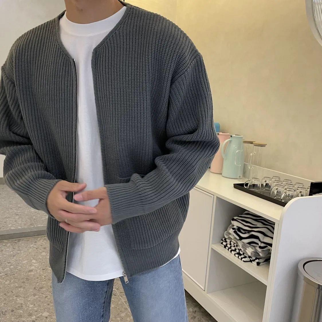 Dennis | Men's Ribbed Zip-Up Bomber Cardigan – Stylish Knit Jacket with Stand Collar