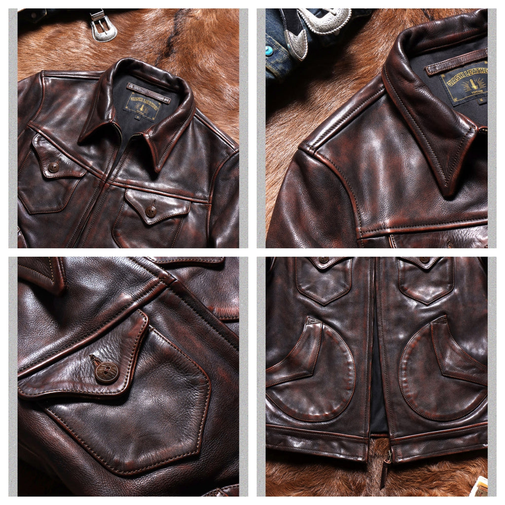 Men's Leather Jacket - Red Brown