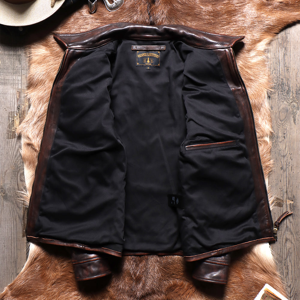 Men's Leather Jacket - Red Brown