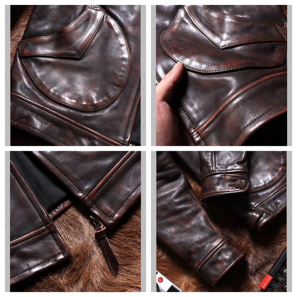 Men's Leather Jacket - Red Brown