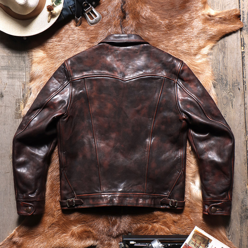 Men's Leather Jacket - Red Brown