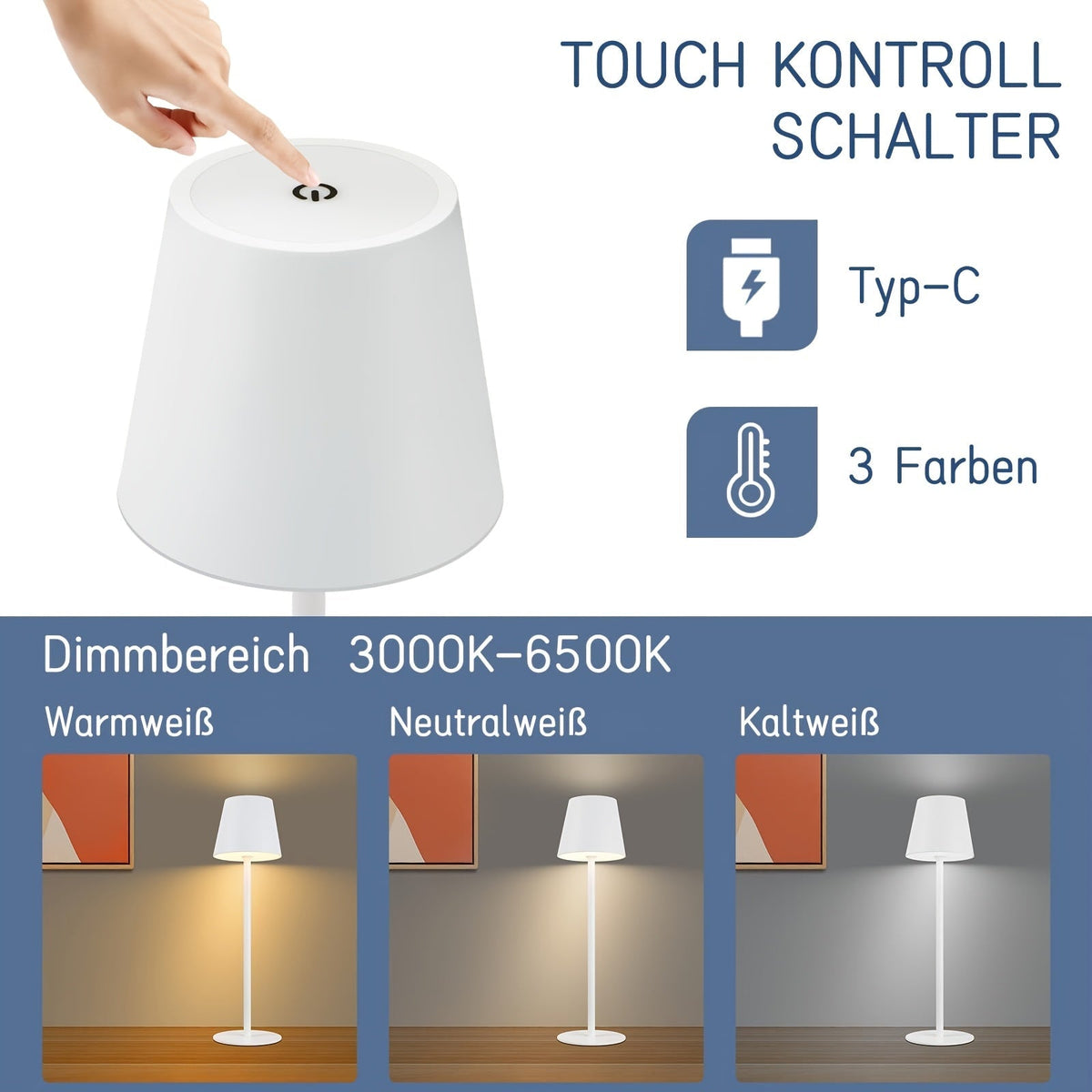 Portable Rechargeable LED Touch Lamp for Tables