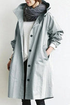 Women's Hooded Trench Coat with Adjustable Cuffs and Snap Button Closure