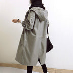 Women's Hooded Trench Coat with Adjustable Cuffs and Snap Button Closure