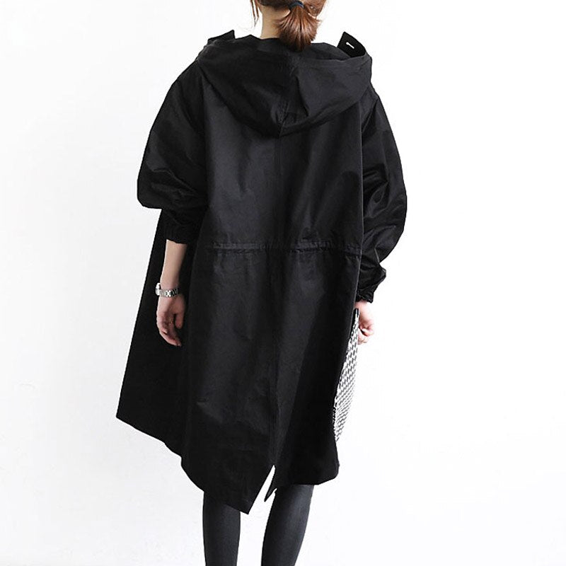 Women's Hooded Trench Coat with Adjustable Cuffs and Snap Button Closure