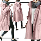 Women's Hooded Trench Coat with Adjustable Cuffs and Snap Button Closure