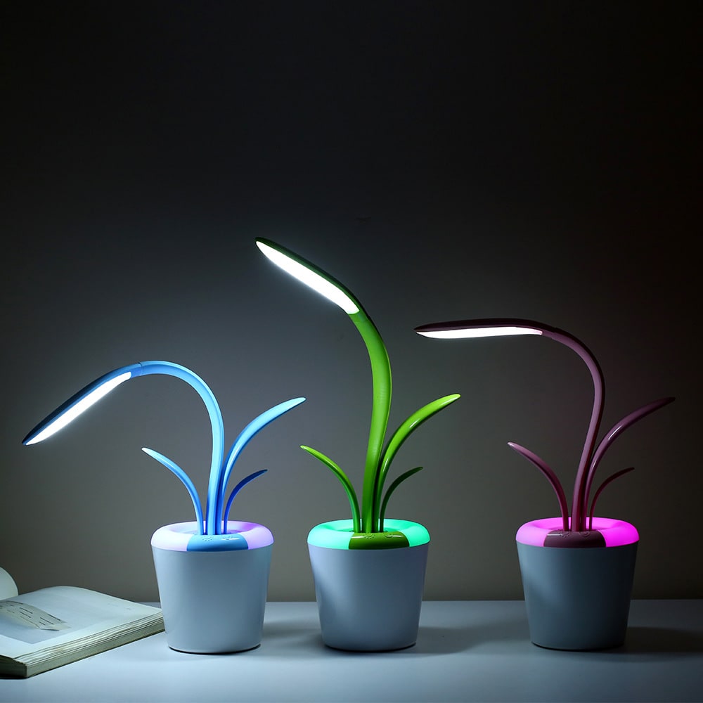 Plant Desk Lamp with Flexible LED - Rechargeable & USB Charging - Pink