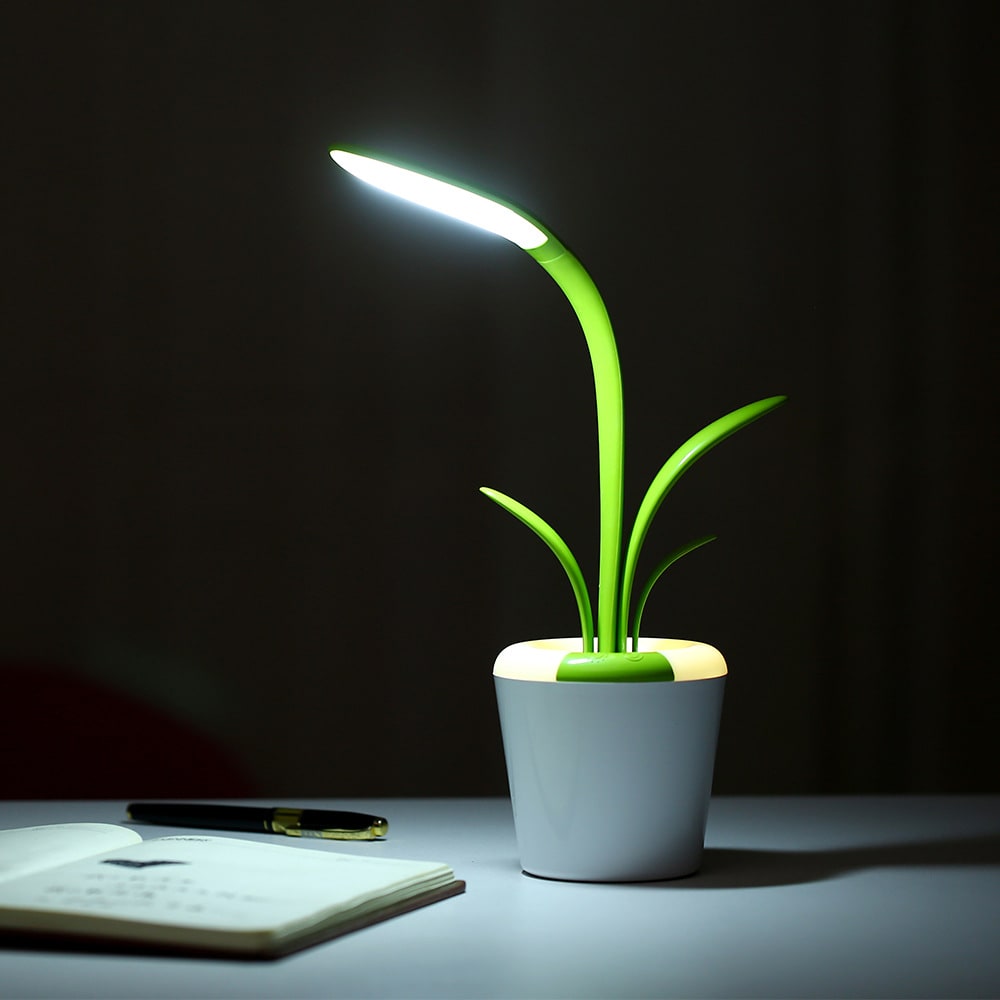 Plant Desk Lamp with Flexible LED - Rechargeable & USB Charging