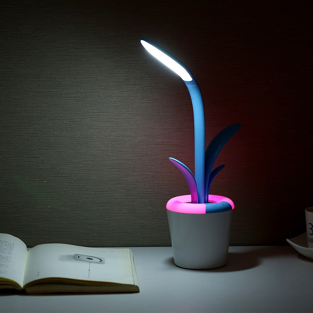 Plant Desk Lamp with Flexible LED - Rechargeable & USB Charging