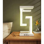 Rechargeable LED Table Lamp - Floating Tensegrity Design & USB Charging - White Wireless Charging