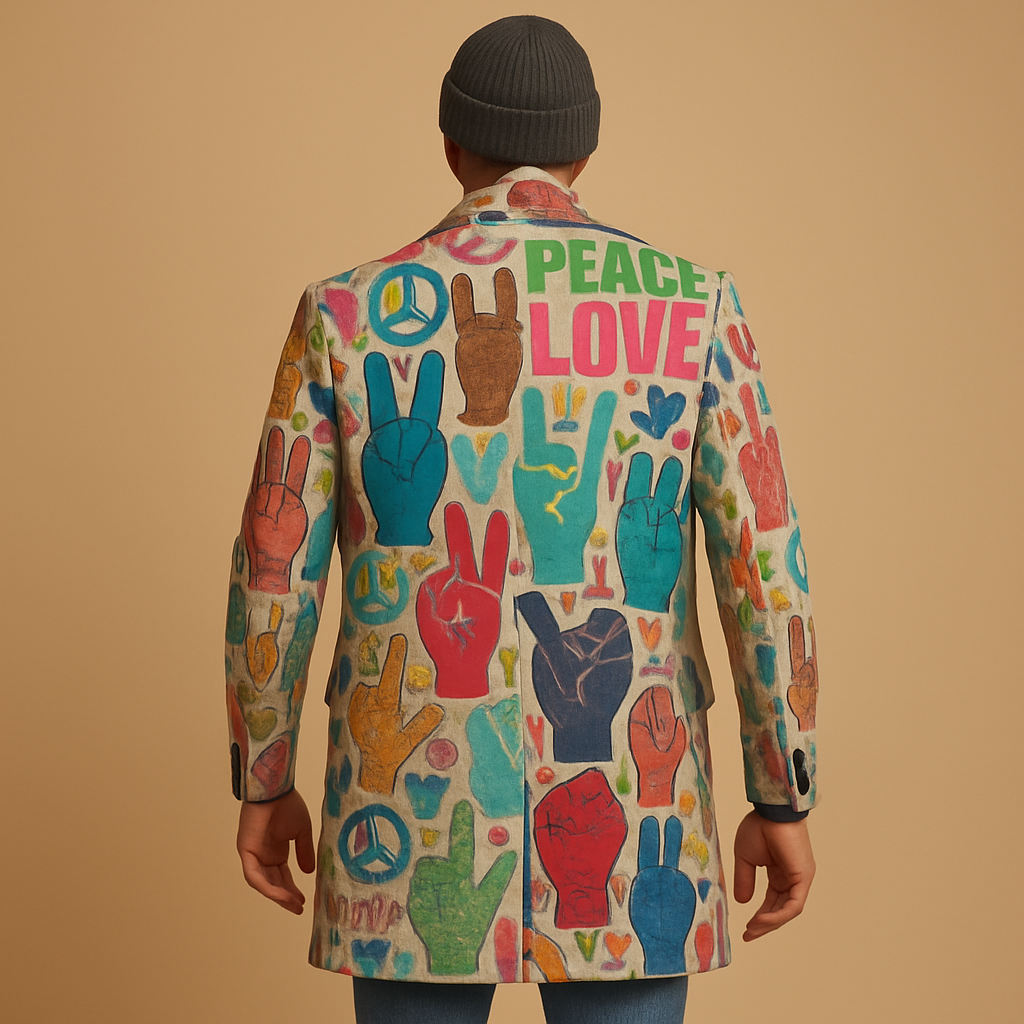 Stylish Long Coat with Eye-Catching Graphic Print