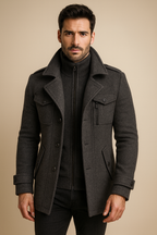 Alex | Men's Padded Collar Zip Wool Winter Jacket