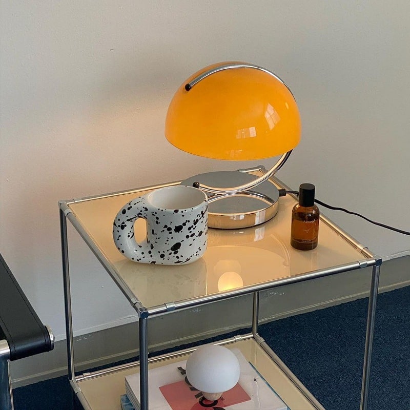 Mushroom Table Lamp - Mid-Century Chrome & Retro Dome Design - Orange / EU
