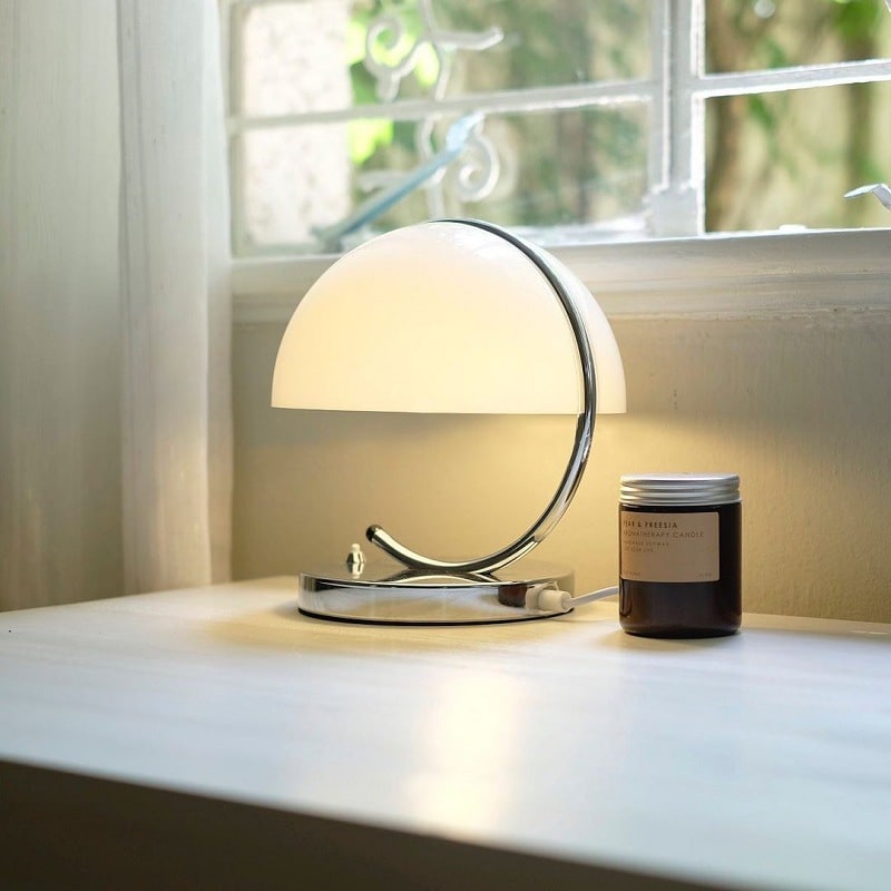 Mushroom Table Lamp - Mid-Century Chrome & Retro Dome Design - Orange / AU