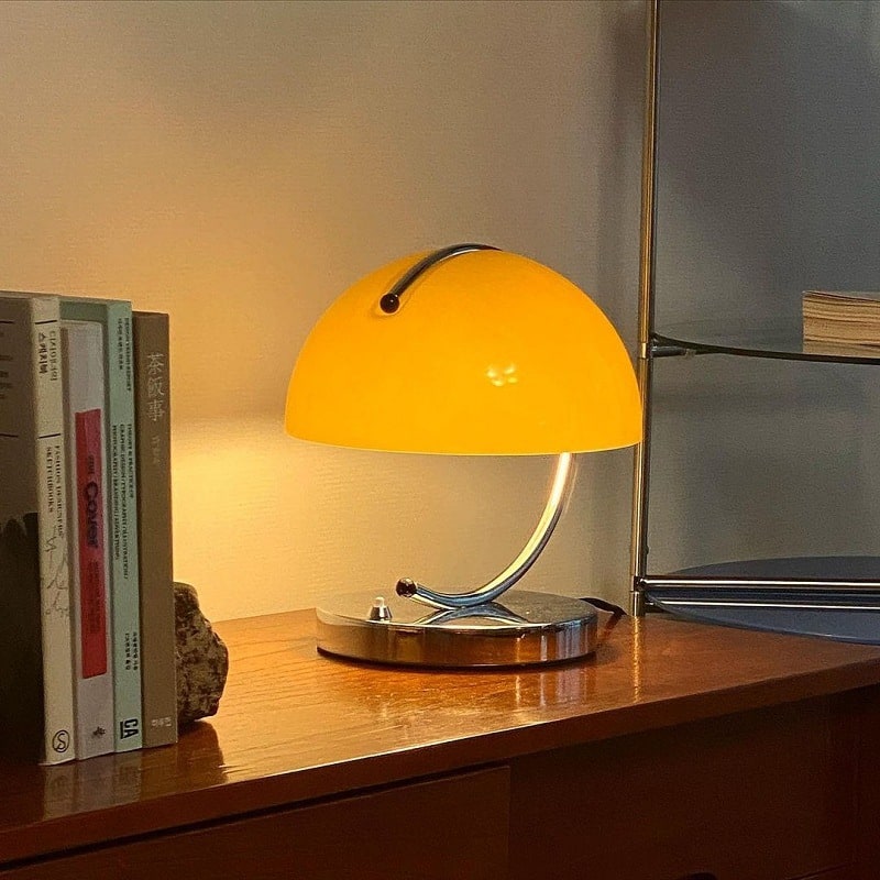 Mushroom Table Lamp - Mid-Century Chrome & Retro Dome Design - White / US