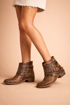 Women's Pointed Toe Cowboy Boots – Western Ankle Boots - Brown